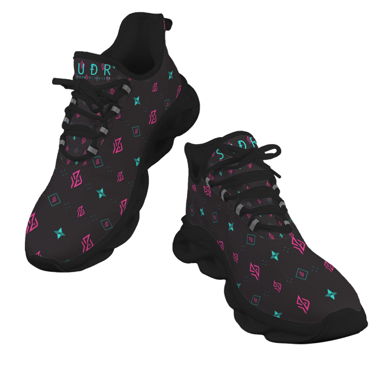 SUÐR Monogramm 07 Sneaker Damen – Schwarz/Pink-Türkis