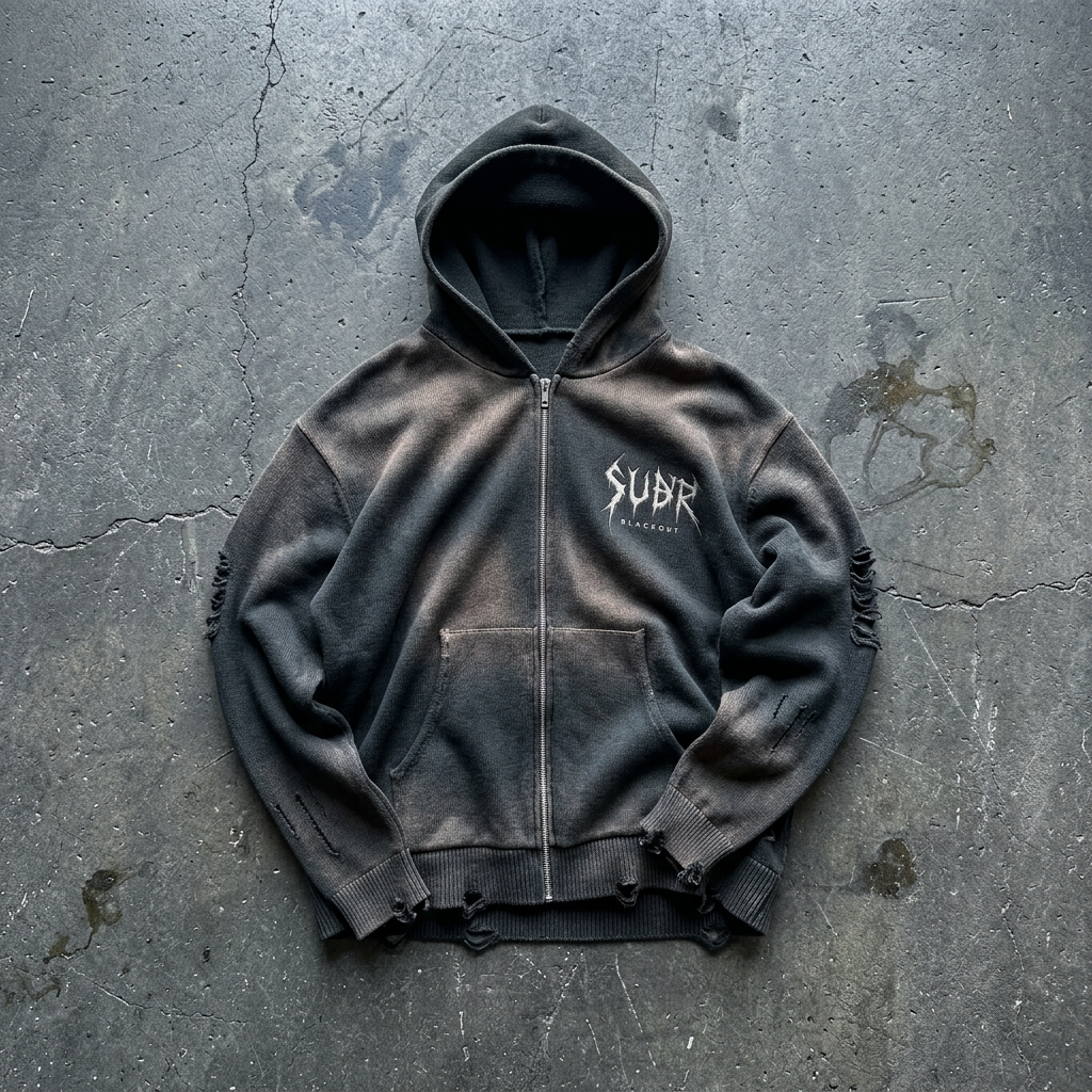 BLACKOUT distressed full zip Sweater – Ansicht 1