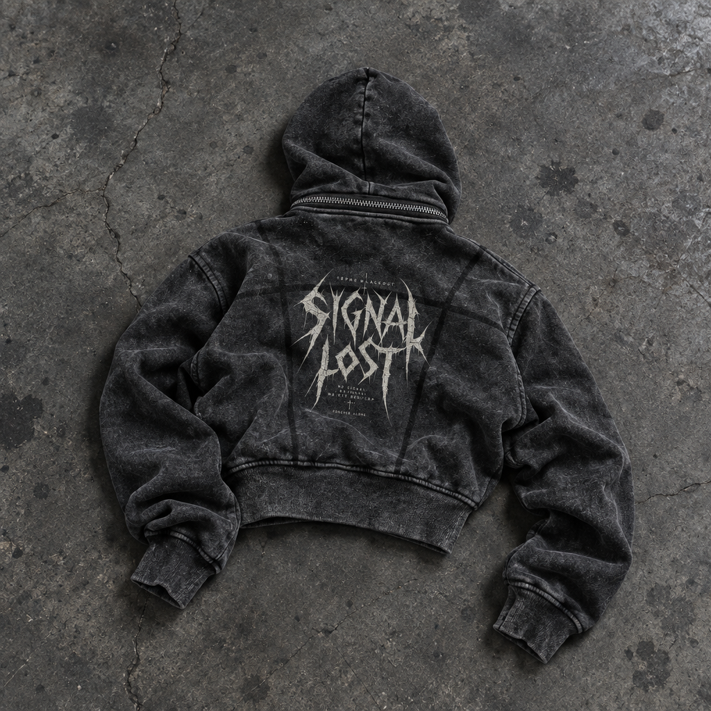 BLACKOUT vintage washed cropped fleece Hoodie – Ansicht 2