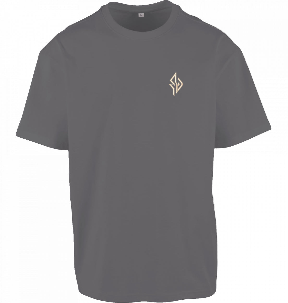 SUÐR FIND Wayfinder Tee in Magnet – Vorderseite mit beige gesticktem SUÐR-Monogramm auf der Brust