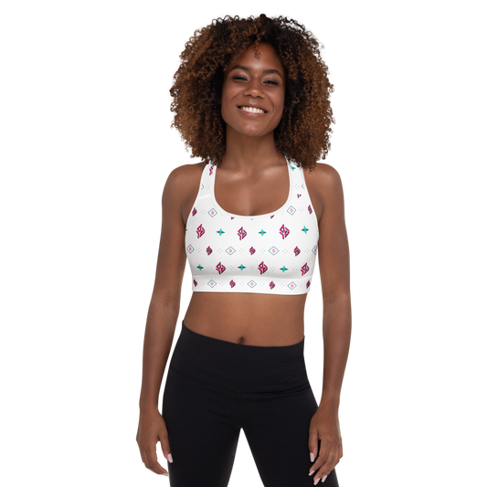 SUÐR Signature Sports Bra – Weiß/Pink-Türkis
