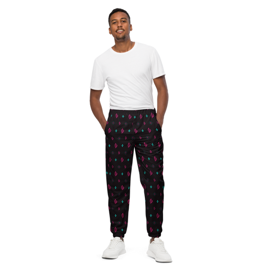 SUÐR Signature Track Pants – fekete/pink-türkiz