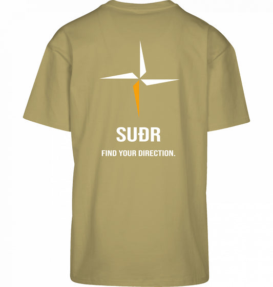 SUÐR FIND Heavy Oversize Tee in Pale Moss – Rückansicht mit Kompass-Stern und Find Your Direction