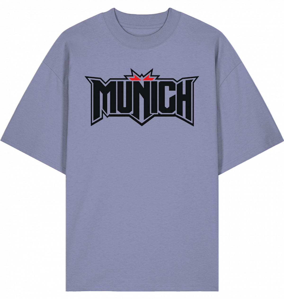 VESTR FEST 01 – MUNICH Oversized Tee in Violet, MUNICH-Schriftzug vorne, von SUÐR