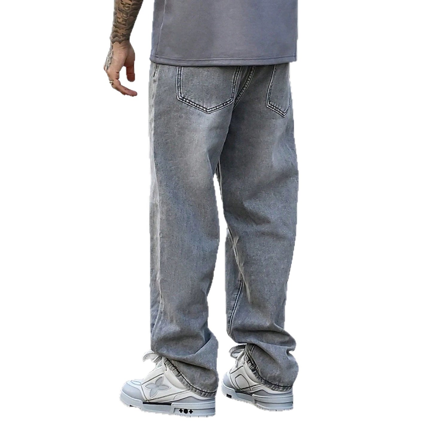 SUÐR Signature Straight Jeans in Grau