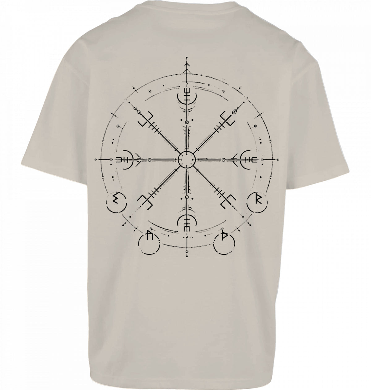 SUÐR FIND Wayfinder Tee in Sand – Rückseite mit großem Wayfinder-Artwork im DTF-Druck