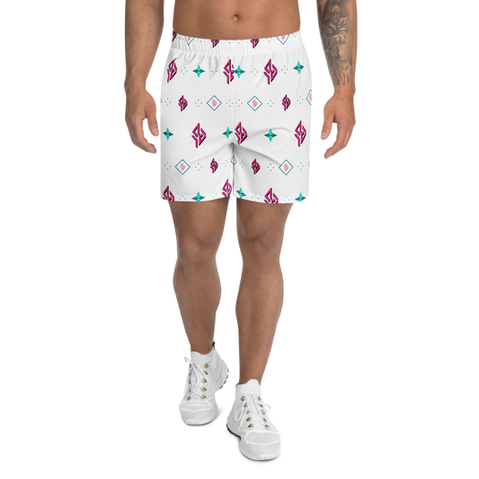 SUÐR Athletic Long Shorts – Weiß/Pink-Türkis