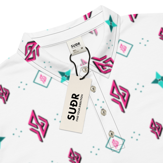 SUÐR Signature Polo – Weiß/Pink-Türkis