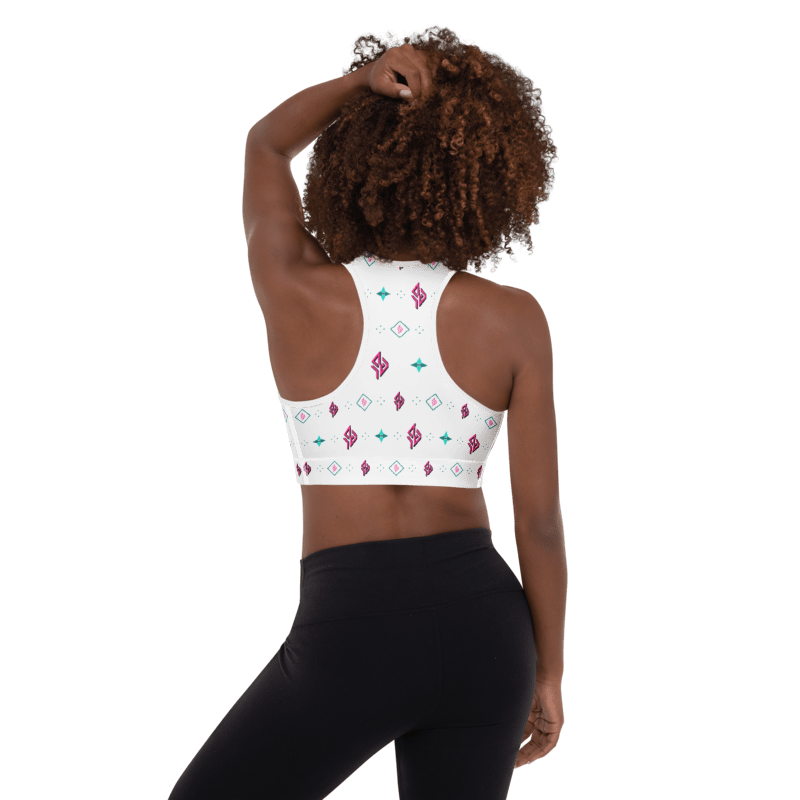 SUÐR Signature Sports Bra – Weiß/Pink-Türkis