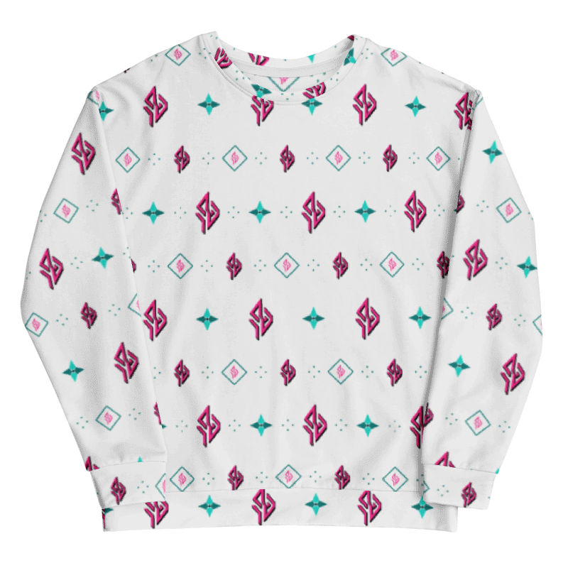 SUÐR Signature Sweatshirt – Weiß/Pink-Türkis