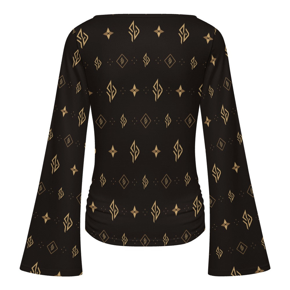 SUÐR Signature Trompetenärmel-Shirt Damen – Braun/Gold