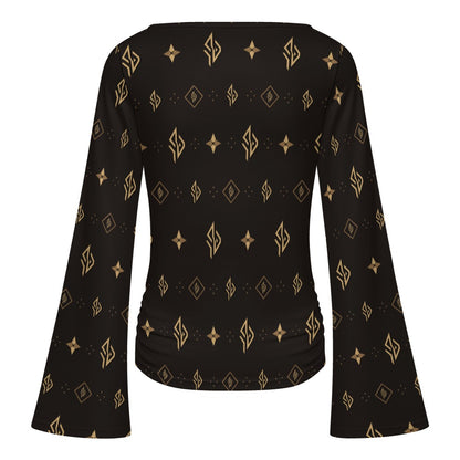 SUÐR Signature Trompetenärmel-Shirt Damen – Braun/Gold