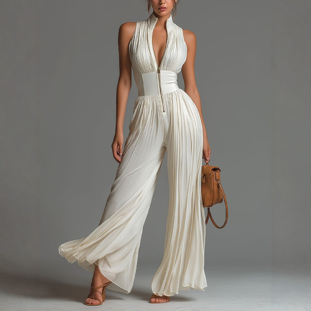 SUÐR - Pleated Wide-Leg Jumpsuit