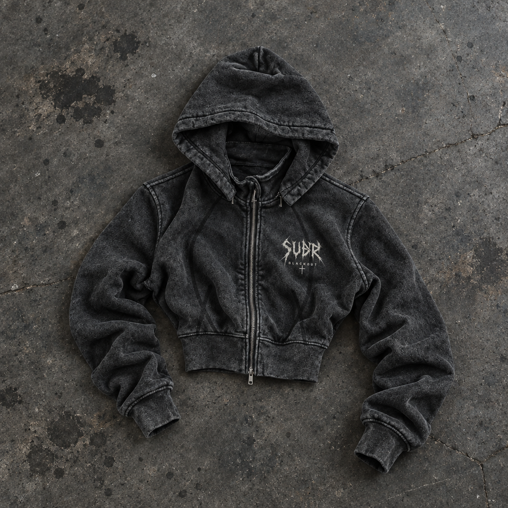 BLACKOUT vintage washed cropped fleece Hoodie