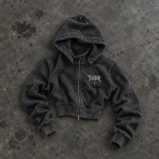 BLACKOUT vintage washed cropped fleece Hoodie – Ansicht 1