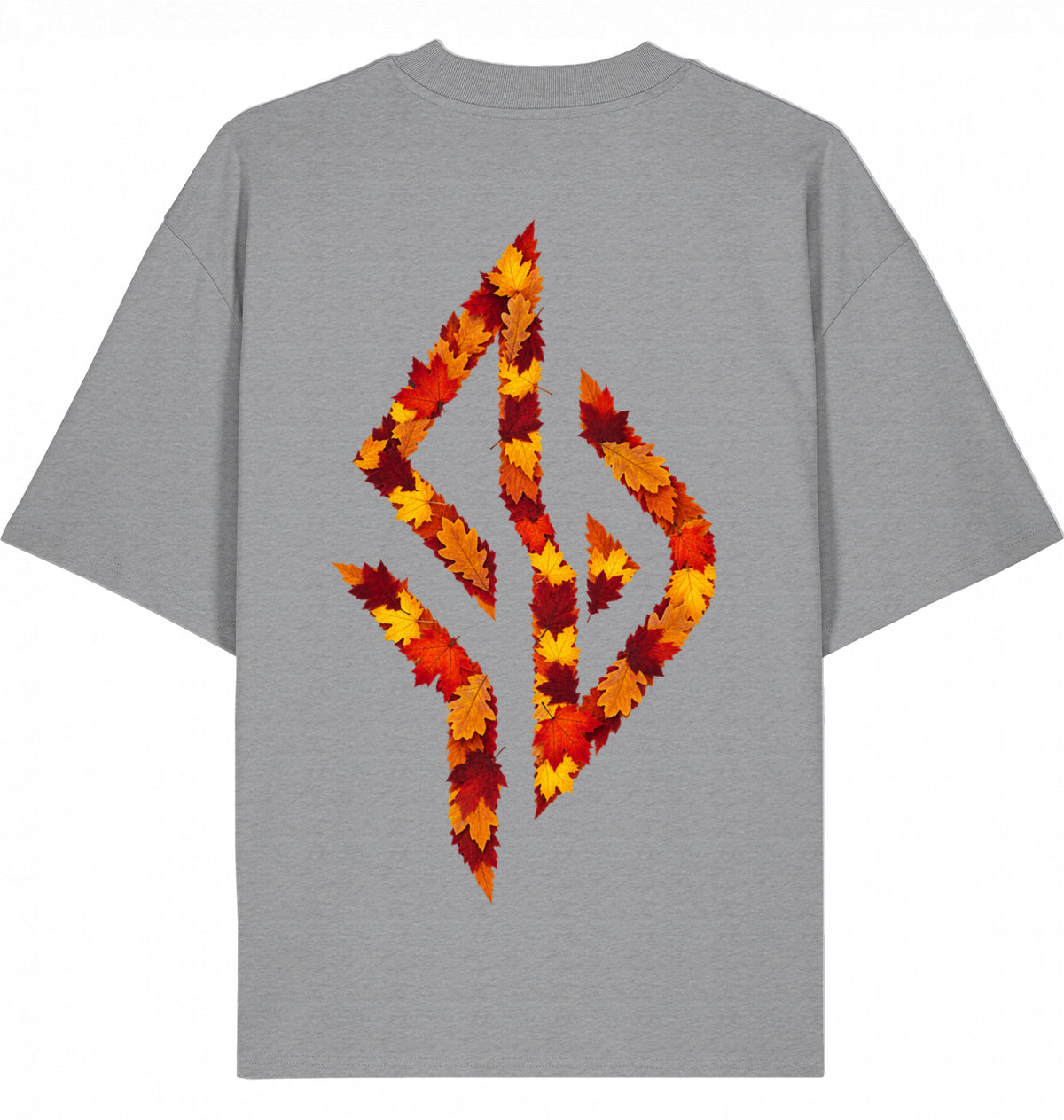 VESTR 07 Laub – Oversized Tee in Heather Grey, Print aus Herbstlaub von SUÐR