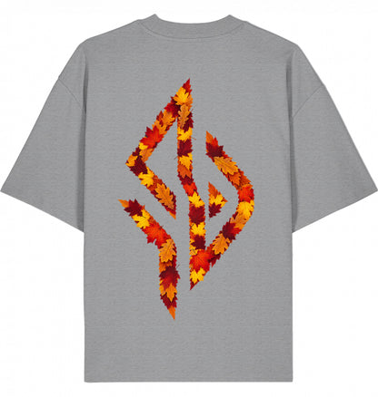 VESTR 07 Laub – Oversized Tee in Heather Grey, Print aus Herbstlaub von SUÐR