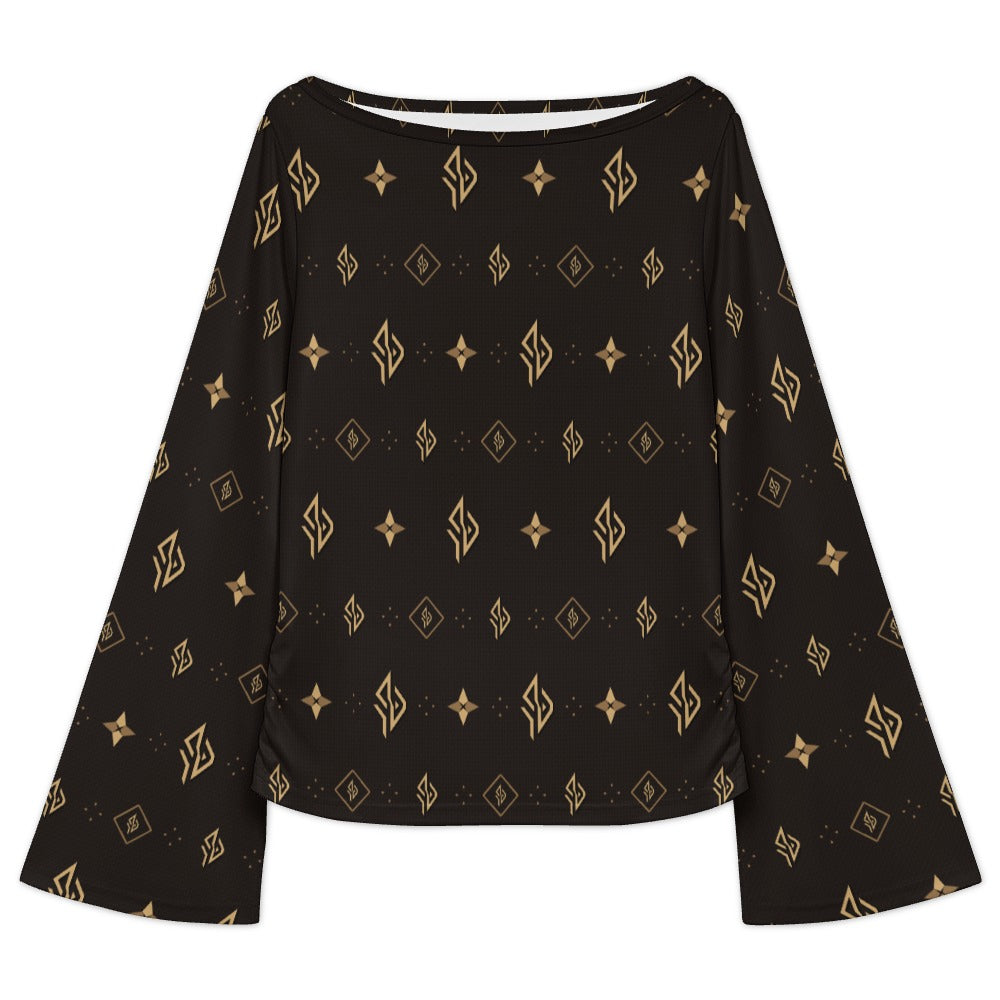 SUÐR Signature Trompetenärmel-Shirt Damen – Braun/Gold