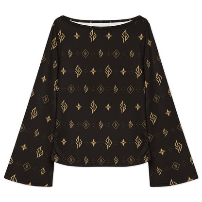 SUÐR Signature Trompetenärmel-Shirt Damen – Braun/Gold
