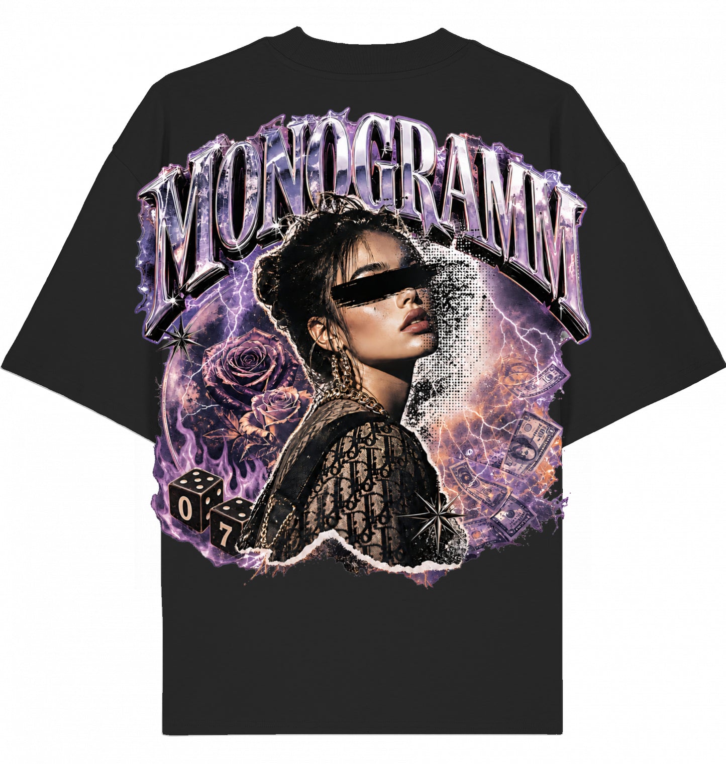 Backpiece 0702 Monogram – Oversize Tee in Black, grosser Rückenprint von SUÐR
