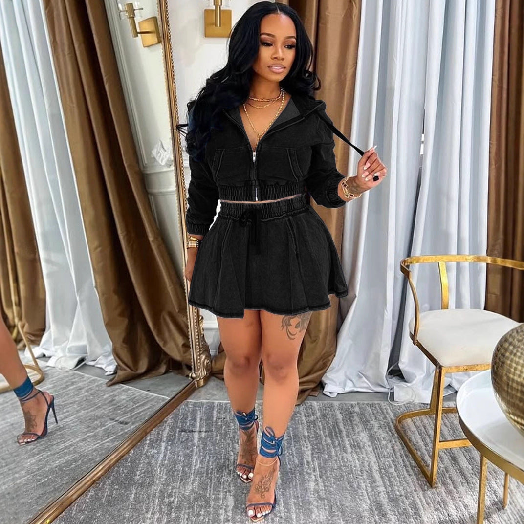 Women's Casual Dress Set, Washed Denim Jacket with Mini Skirt, Autumn Winter New Style Fashion Outfit eprolo
