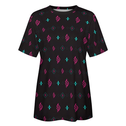 SUÐR Signature Tee Damen – Schwarz/Pink-Türkis