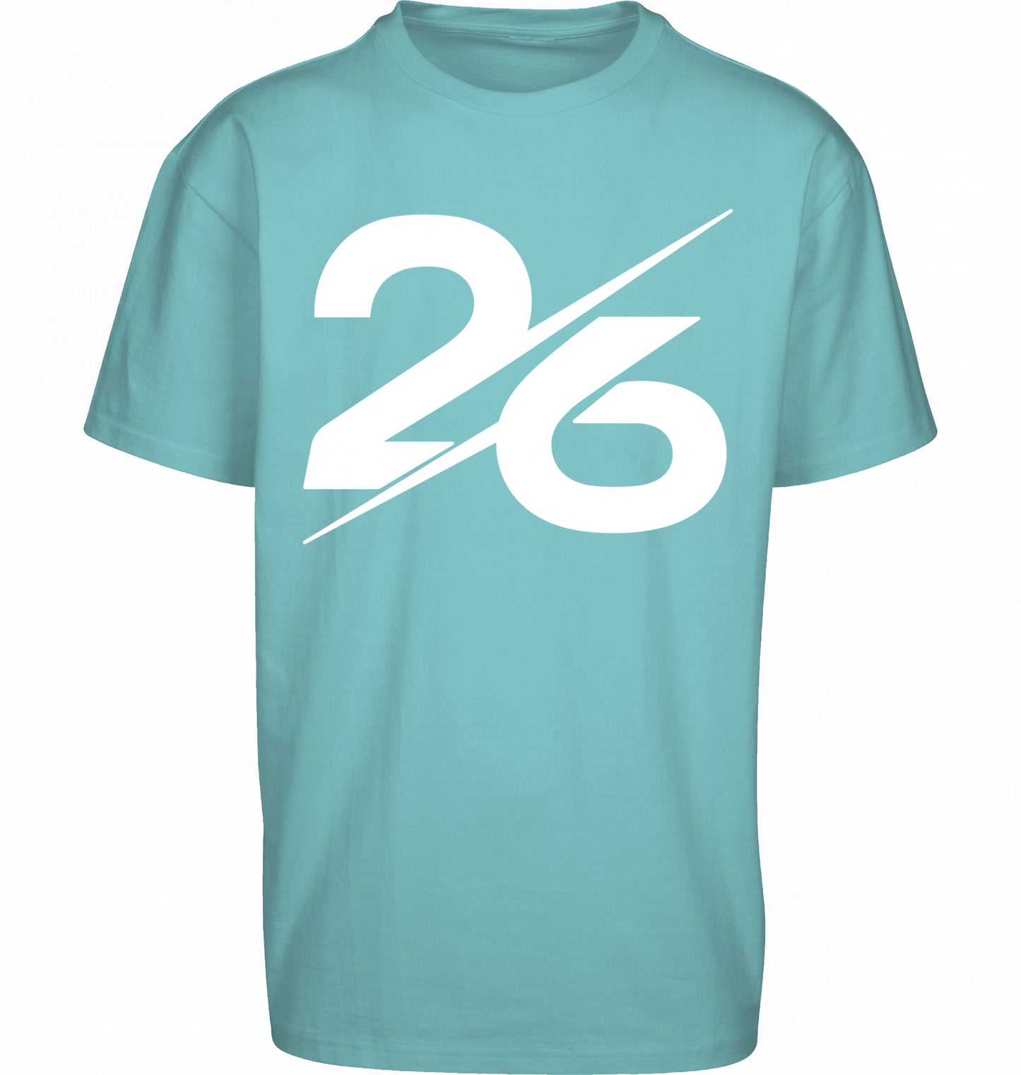 SUÐR FIND Heavy Oversize Tee in Beryl Blue – Vorderansicht mit großer 26