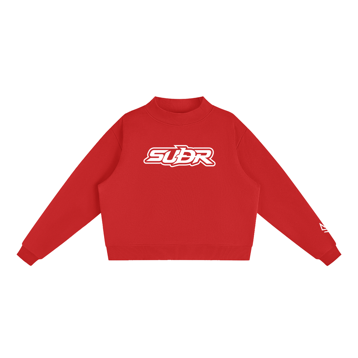 SUÐR Mock-Neck Sweatshirt – Sweatshirt in Red, Vorderseite mit SUÐR-Schriftzug in Weiß auf der Brust