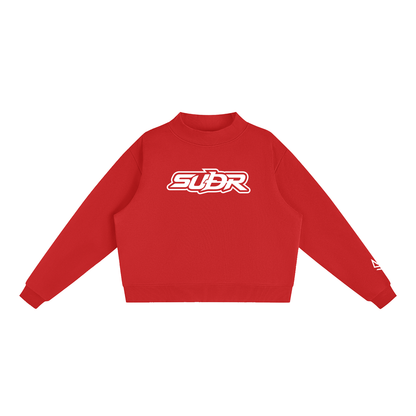 SUÐR Mock-Neck Sweatshirt – Sweatshirt in Red, Vorderseite mit SUÐR-Schriftzug in Weiß auf der Brust