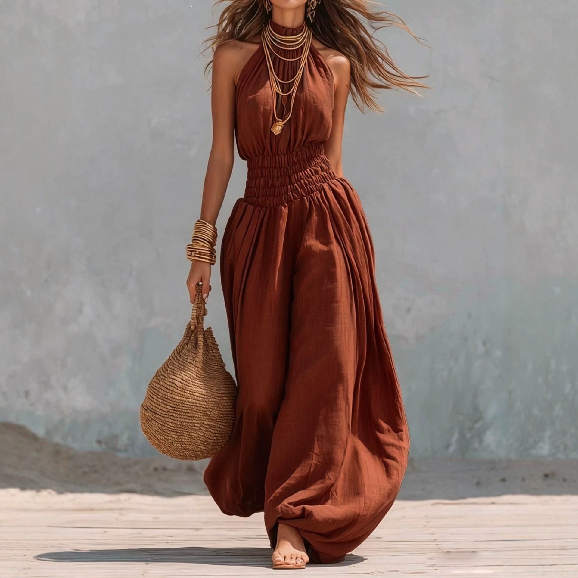 Sleeveless hanging neck lantern pants jumpsuit for women eprolo