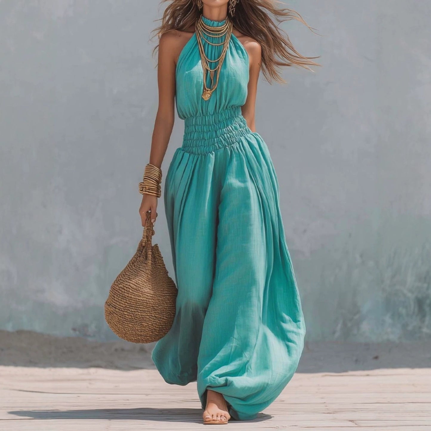 Sleeveless hanging neck lantern pants jumpsuit for women eprolo