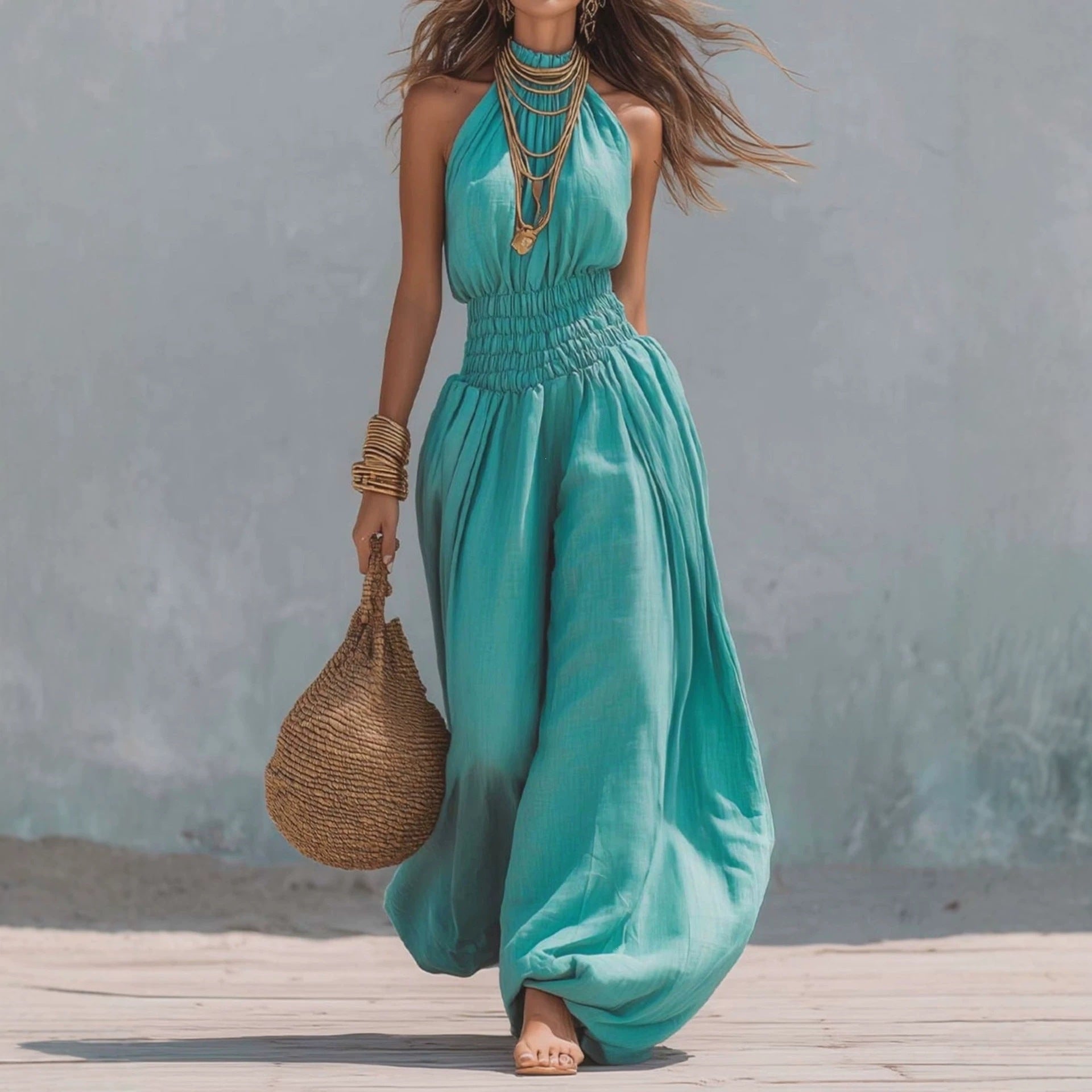 Sleeveless hanging neck lantern pants jumpsuit for women eprolo