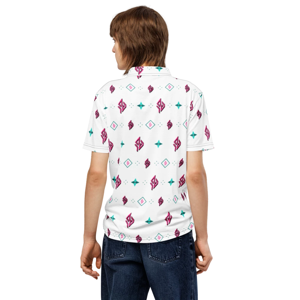 SUÐR Signature Polo – Weiß/Pink-Türkis