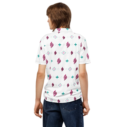 SUÐR Signature Polo – Weiß/Pink-Türkis