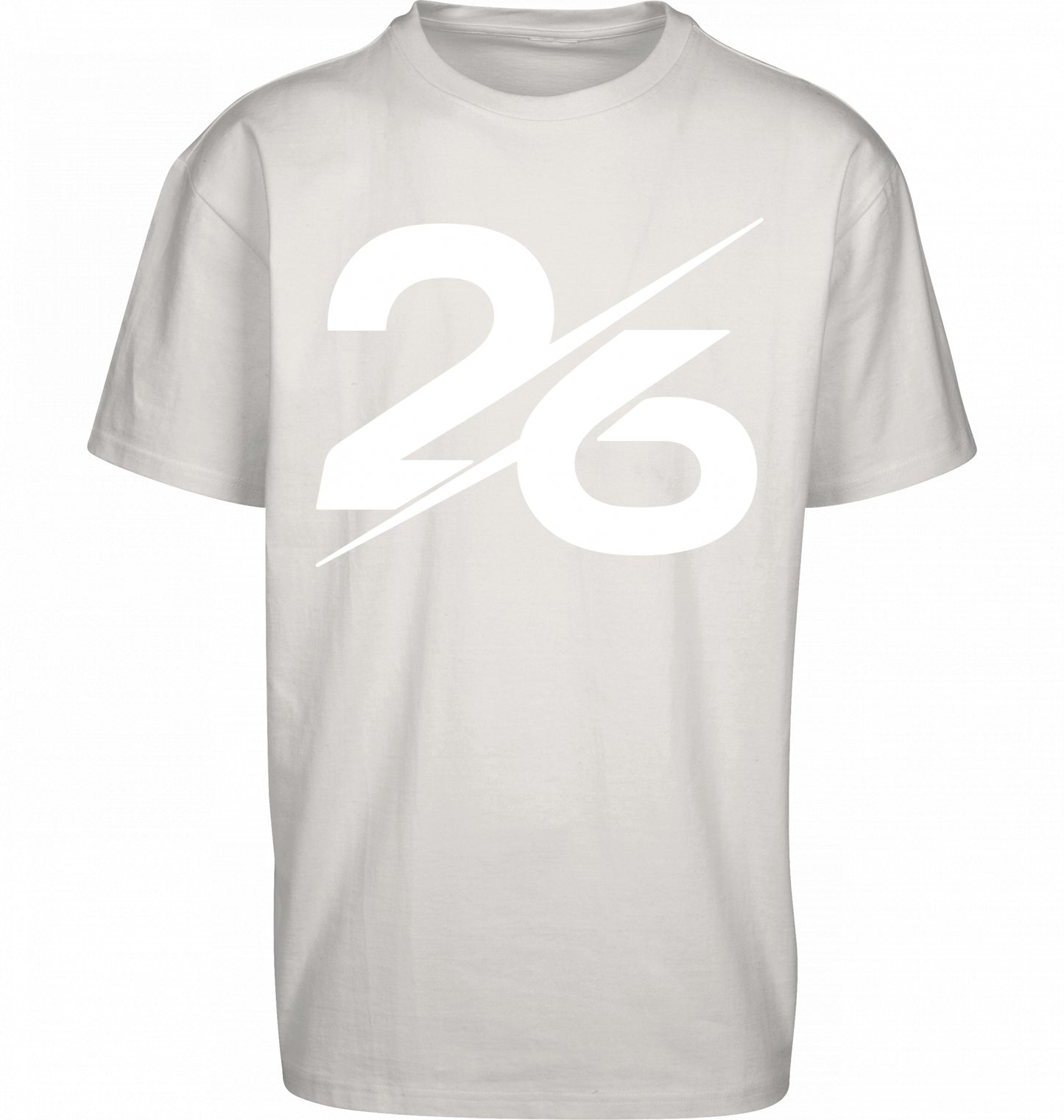 SUÐR FIND Heavy Oversize Tee in Light Asphalt – Vorderansicht mit großer 26