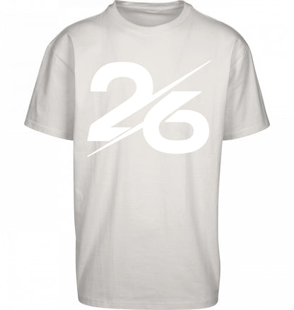 SUÐR FIND Heavy Oversize Tee in Light Asphalt – Vorderansicht mit großer 26