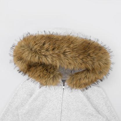 SUÐR Velvet Fur Zip-Hoodie Schwarz – Zip-Hoodie mit Pelzkapuze in Schwarz