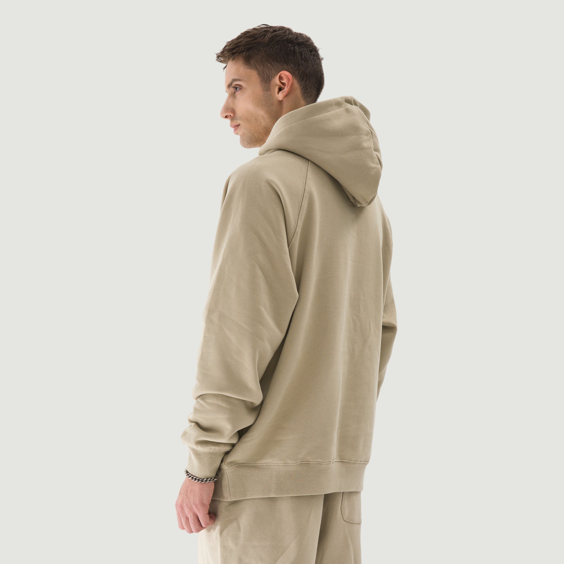 SUÐR Warm Hoodie 380g – Gebürstetes Baumwoll-Fleece, Detailaufnahme