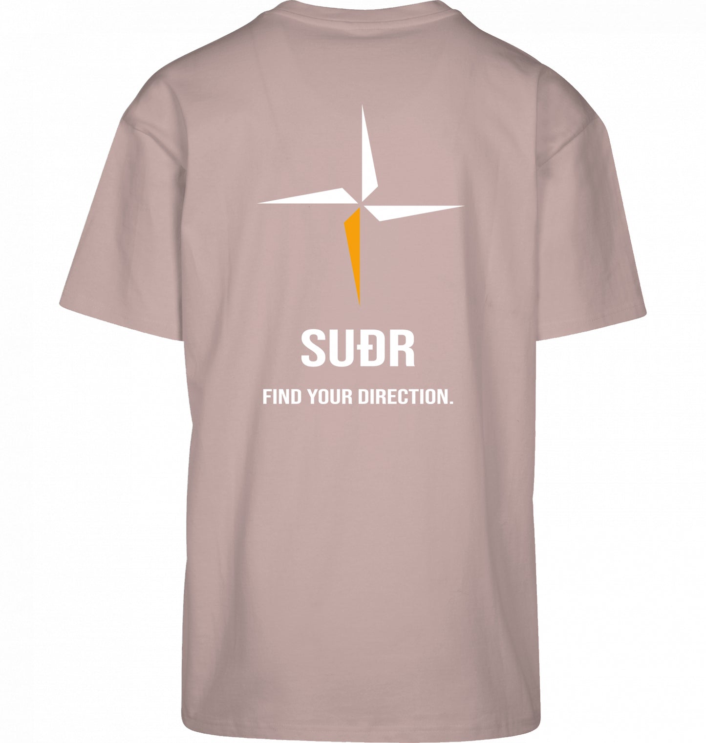 SUÐR FIND Heavy Oversize Tee in Dusk Rose – Rückansicht mit Kompass-Stern und Find Your Direction