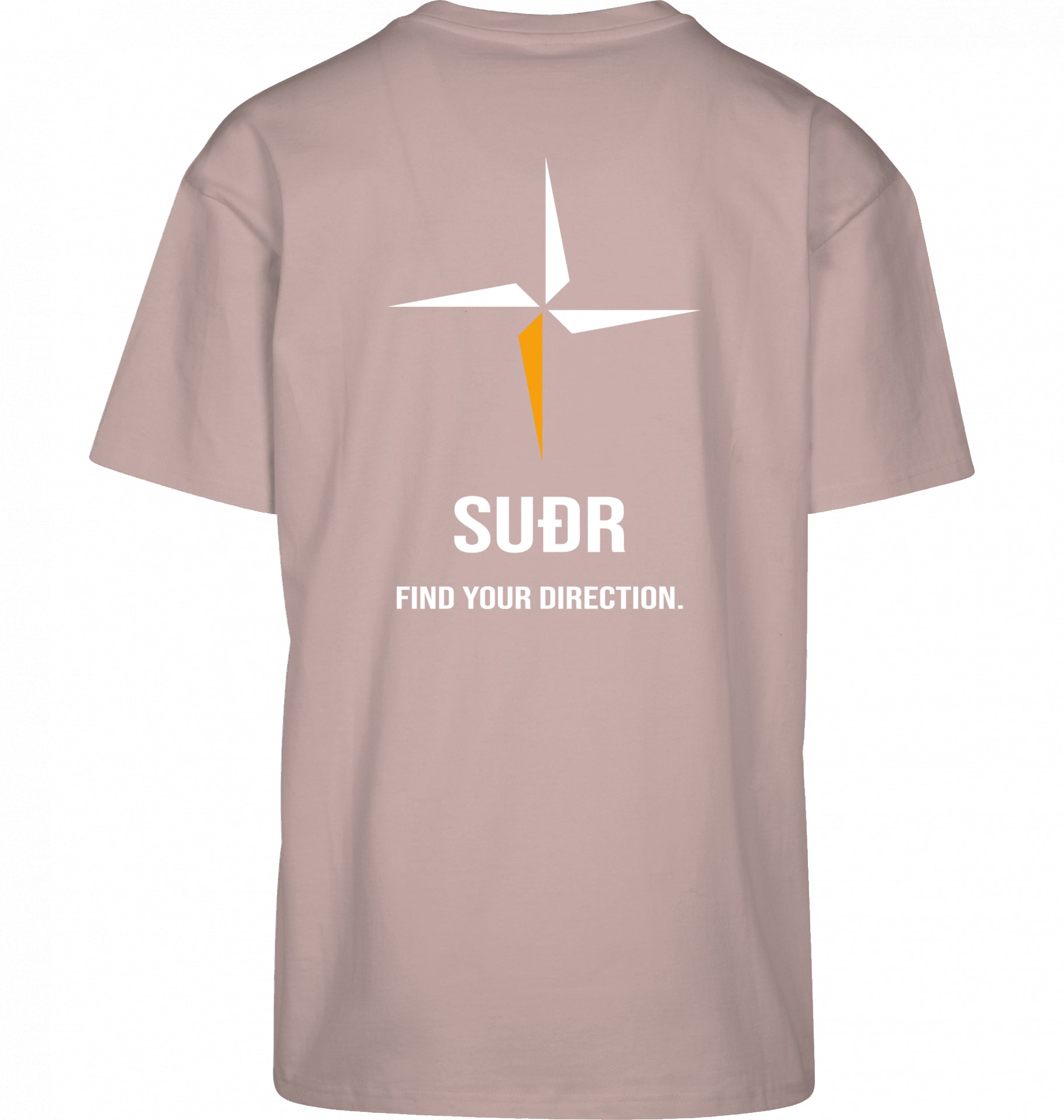 SUÐR FIND Heavy Oversize Tee in Dusk Rose – Rückansicht mit Kompass-Stern und Find Your Direction