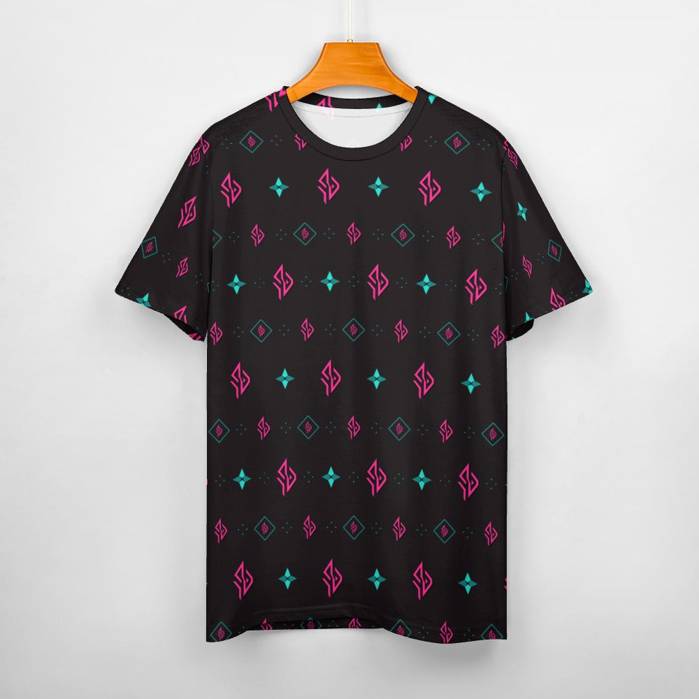 SUÐR Signature Crew Tee Hombre – Negro/Rosa-Turquesa
