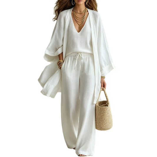 Loose cardigan sleeveless vest long pants three piece set for women eprolo
