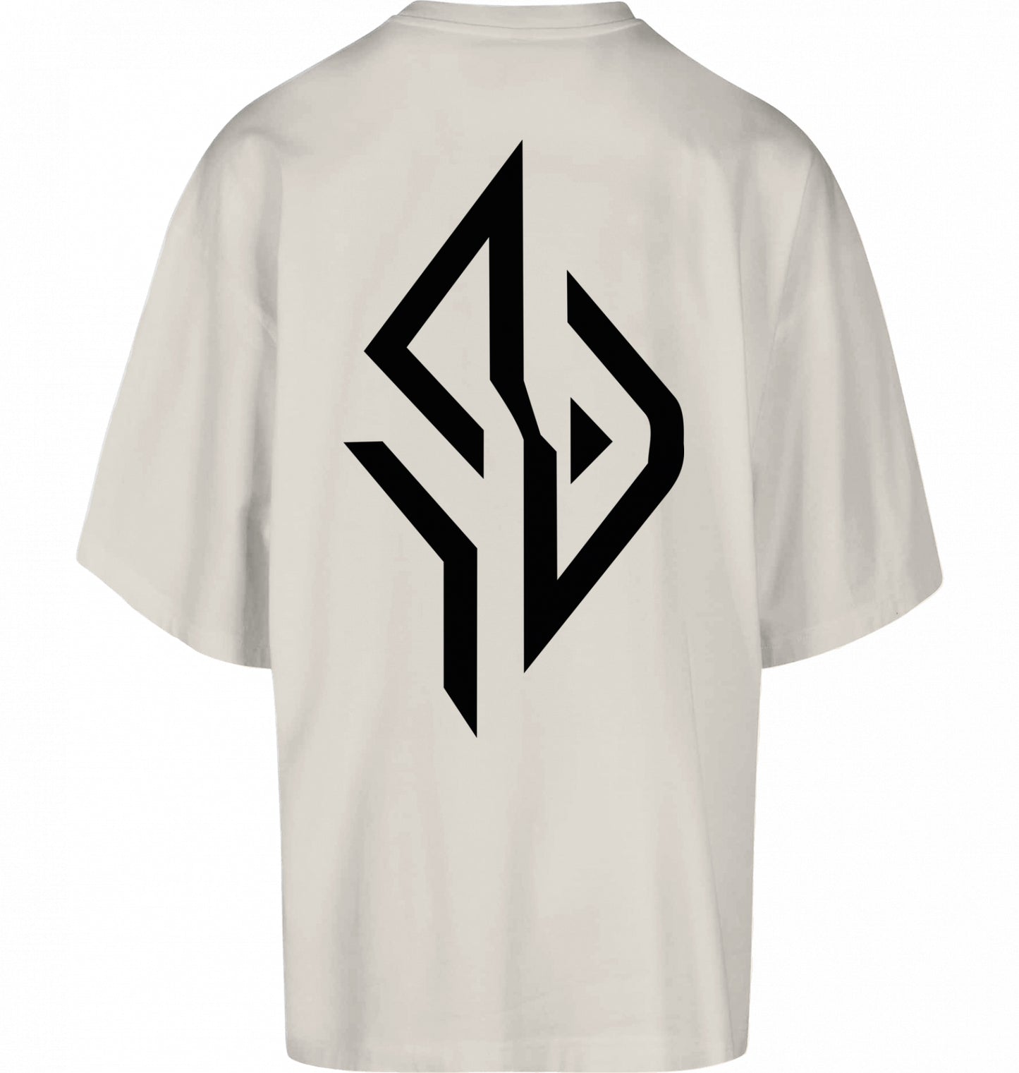 SUÐR FIND Huge Tee in White Sand – Rückseite mit großem SUÐR-Monogramm im DTF-Druck