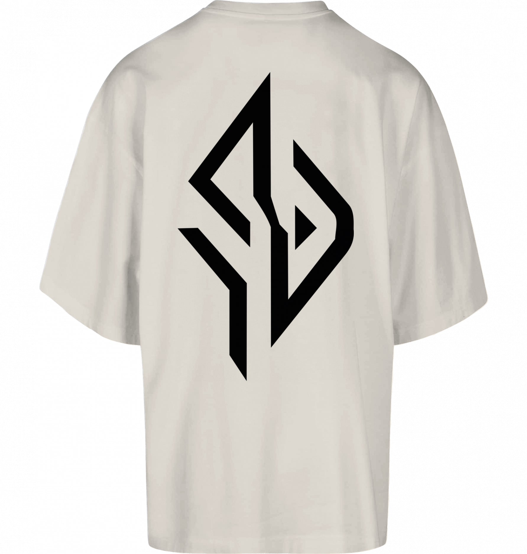 SUÐR FIND Huge Tee in White Sand – Rückseite mit großem SUÐR-Monogramm im DTF-Druck