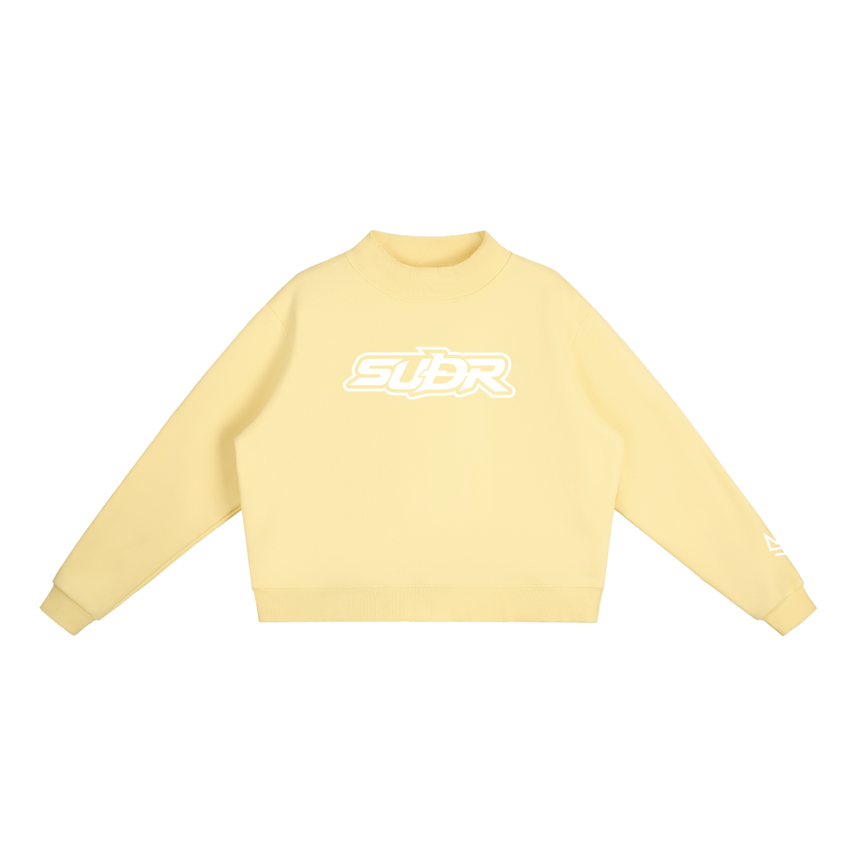 SUÐR Mock-Neck Sweatshirt – Sweatshirt in Yellow, Vorderseite mit SUÐR-Schriftzug in Weiß auf der Brust