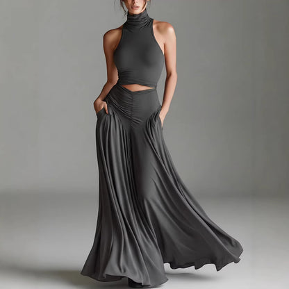Style Sleeveless High Neck Top with Elegant Long Dress Two-Piece Set eprolo