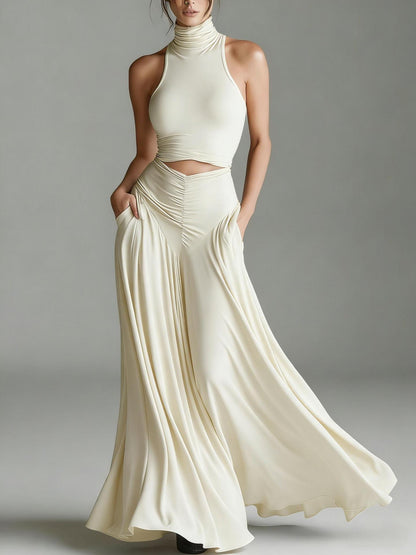 Style Sleeveless High Neck Top with Elegant Long Dress Two-Piece Set eprolo