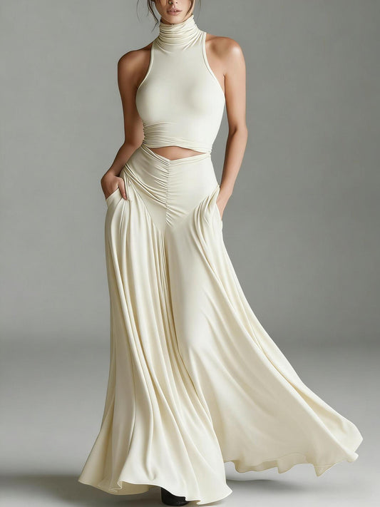 Style Sleeveless High Neck Top with Elegant Long Dress Two-Piece Set eprolo