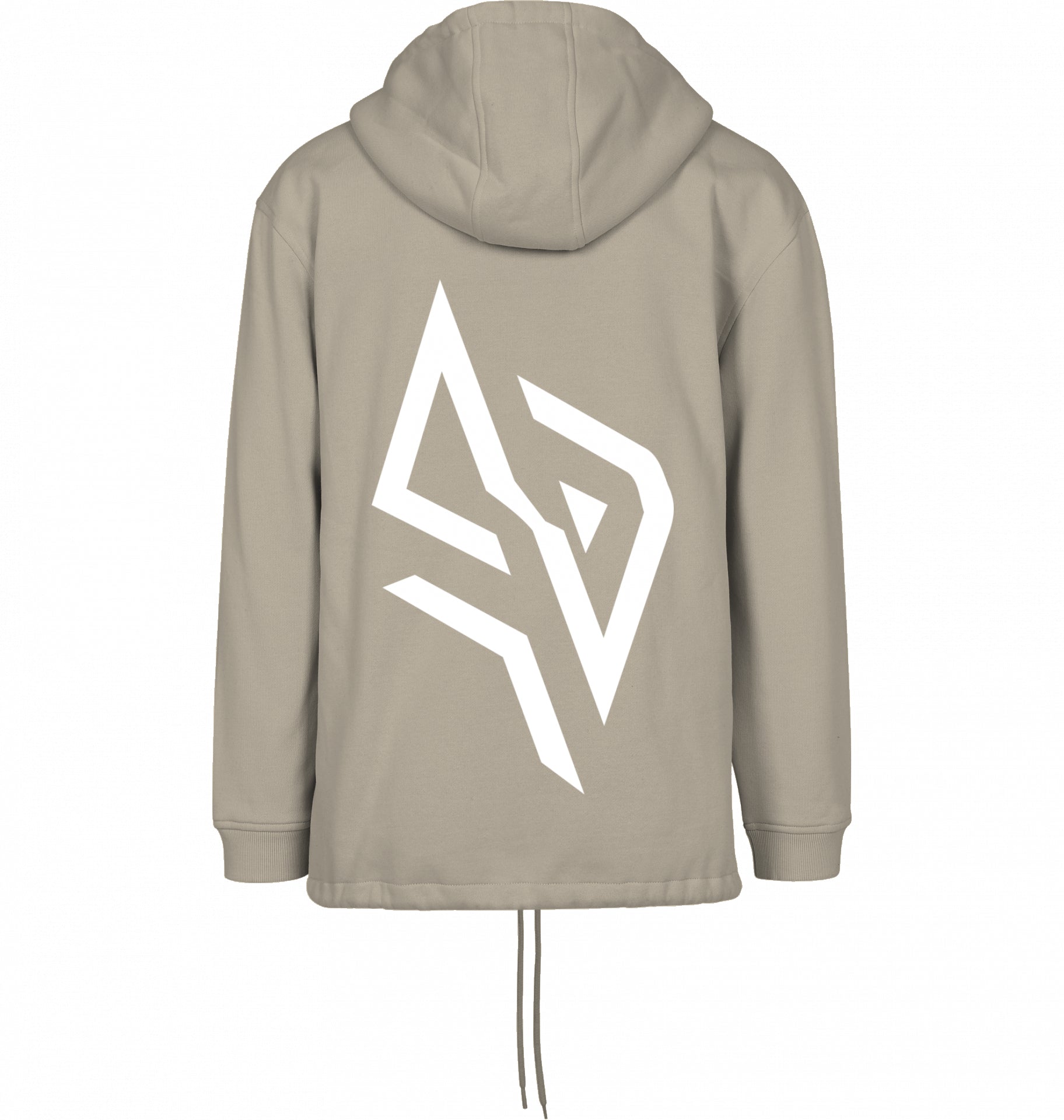 SUÐR FIND Pull Over Hoodie in Sand – Rückansicht mit schrägem Logo