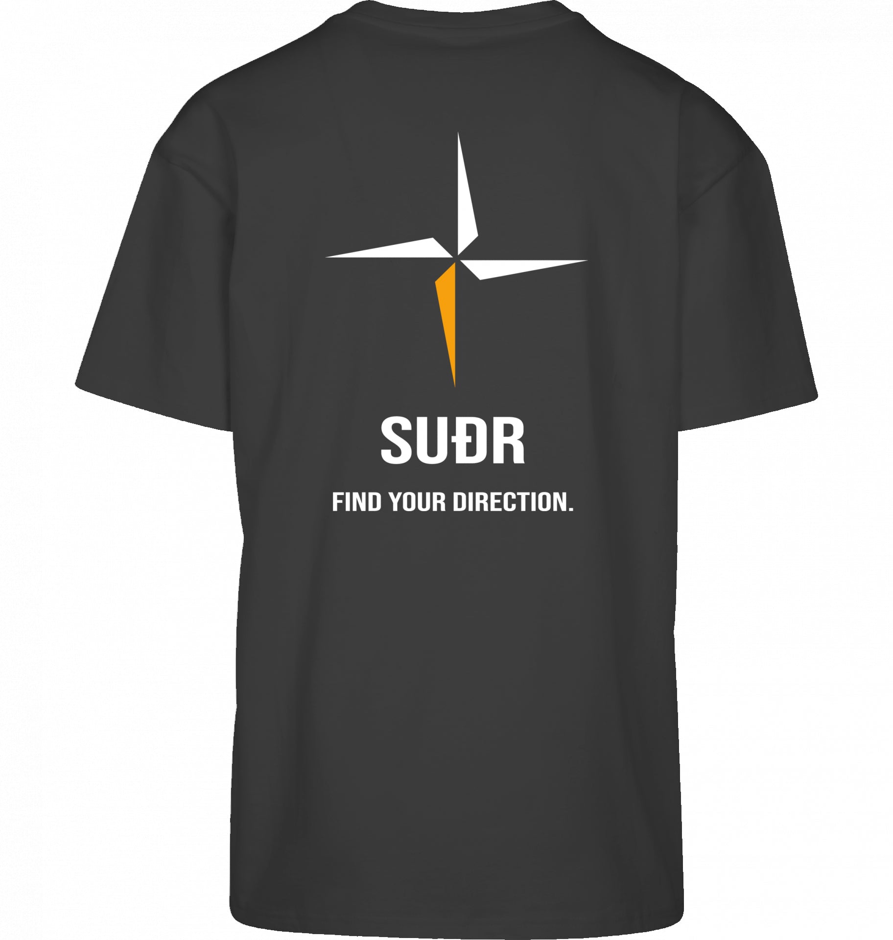 SUÐR FIND Heavy Oversize Tee in Schwarz – Rückansicht mit Kompass-Stern und Find Your Direction